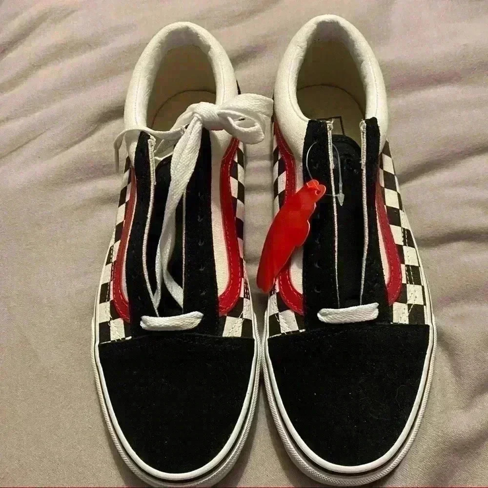 New Vans Off The wall sneakers checked Black suede white red Mens 8 Womens 9.5